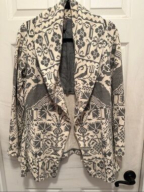 Free People Cream and Black Geometric Knit Cardigan